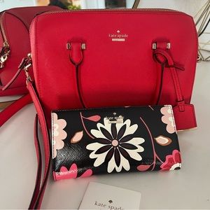 Kate Spade Leather Saffiano Crossbody Satchel Speedy Handbag & Floral Wallet